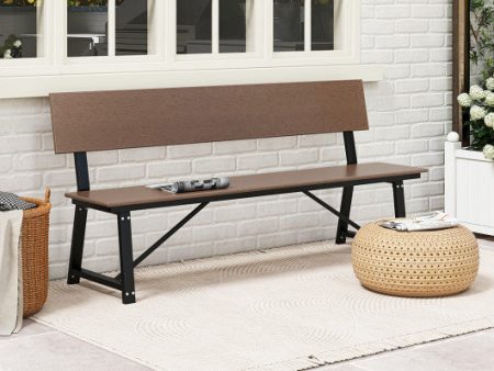 72 Inch Extra Long Bench with All-Weather HDPE Seat & Back for Yard Garden Porch-Brown Cheap