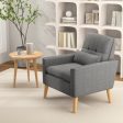 Accent Chair with Lumbar Pillow Natural Rubber Wood Legs Padded Cushions-Gray Discount