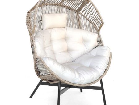 Wicker Oversized Egg Style Chair with Cushions and Headrest-Off White on Sale