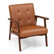 Mid Century Modern Accent Chair with Solid Rubber Wood Frame and Leather Cover-Brown Online now