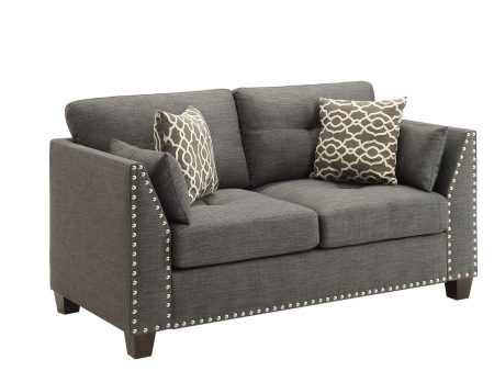 58  Light Gray And Dark Brown Loveseat and Toss Pillows Online Sale