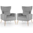 Velvet Upholstered Wingback Chair with Lumbar Pillow and Golden Metal Legs-Gray Online Hot Sale