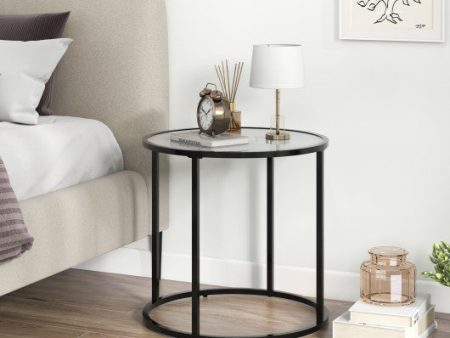 20  Glass End Table with Metal Frame and Faux Marble Glass Top-Black & White Online