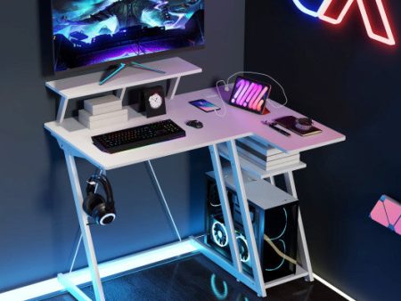 L Shaped Gaming Desk with Outlets and USB Ports-White Online Sale