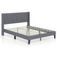 Full Queen Size Bed Frame with Wingback Headboard and Wood Slat Support-Queen Size Supply