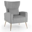 Velvet Upholstered Wingback Chair with Lumbar Pillow and Golden Metal Legs-Gray Online Hot Sale