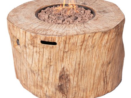 37  Brown Faux Wood Stump Propane Round Fire pit With Cover Fashion