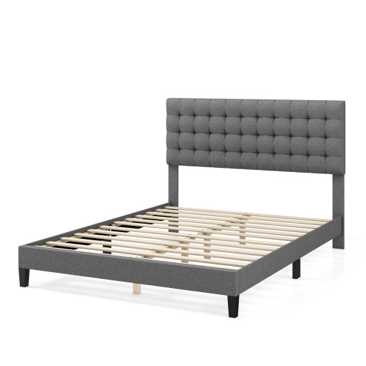 Queen Size Upholstered Platform Bed with Square Stitched Headboard For Discount