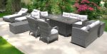 Twelve Piece Outdoor Gray Wicker Multiple Chairs Seating Group Fire Pit Included with White Cushions Cheap