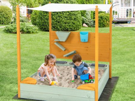 Kids Sandbox with Sand Wall w  Removable Canopy for Kids 3-8 Years Old Hot on Sale