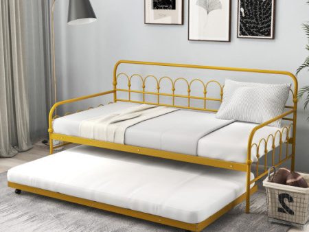 Twin Size Golden Metal Daybed with Trundle and Lockable Wheels-Twin Size Cheap