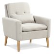 Accent Chair with Lumbar Pillow  Natural Rubber Wood Legs  Padded Cushions-Beige Hot on Sale