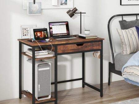 Computer Desk with Charging Station and Drawer & Adjustable Shelf-Rustic Brown Cheap