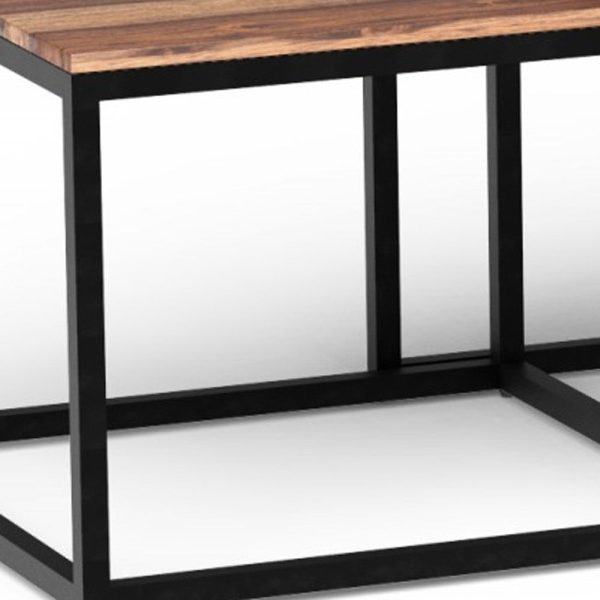 Set of Three 47  Natural And Black Solid Wood And Iron Coffee Table Online