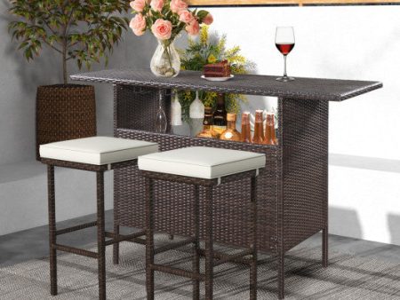 Patio Wicker Bar Stools Set of 2 with Seat Cushions and Footrest Online Hot Sale