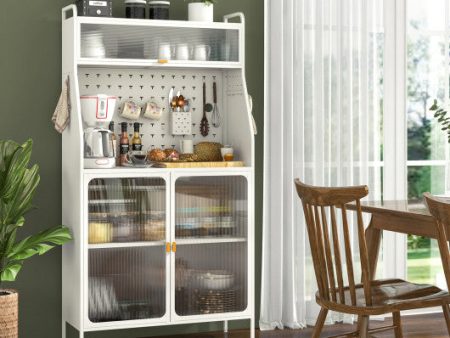 5-Tier Metal Baker s Rack with See-through Flip-up Door and Pegboard-White Sale