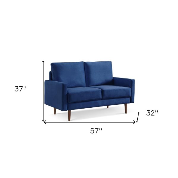 57  Blue And Dark Brown Velvet Loveseat For Cheap