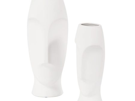 Set of Two Ceramic White Cylinder Table Vases Discount