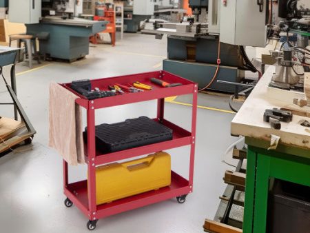 3-Tier Rolling Tool Cart with Spacious Shelves  4 Universal Wheels and 2 Brakes-Red on Sale