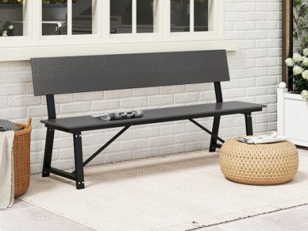 72 Inch Extra Long Bench with All-Weather HDPE Seat & Back for Yard Garden Porch-Gray Sale