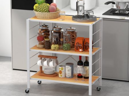 3-Tier Foldable Shelving Unit with Detachable Wheels and Adjustable Shelves-Natural Online