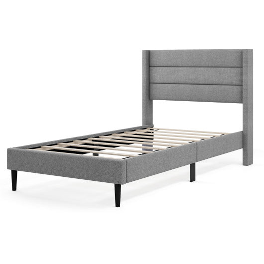 Linen Upholstered Platform Twin Queen Bed Frame with Wingback Headboard-Twin Size on Sale