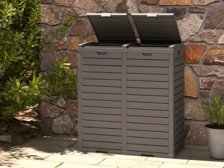 62 Gallon Outdoor Trash Can Waterproof Double Bin with Tiered Lid and Drip Tray-Coffee Discount