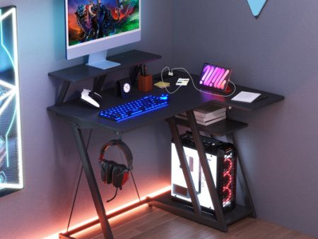 L Shaped Gaming Desk with Outlets and USB Ports-Black Sale