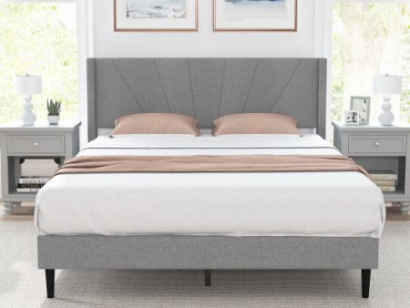 Twin Queen Bed Frame with Linen Upholstered Wingback Headboard-Queen Size Fashion