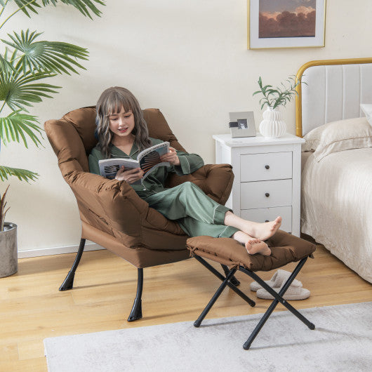 Modern Accent Sofa Chair with Folding Footrest and Side Pocket-Brown Online Sale