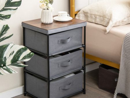 3-Tier Fabric Nightstand with Sturdy Metal Frame-Gray Hot on Sale