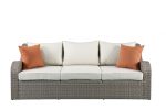 Three Piece Outdoor Gray Wicker Sectional Seating Group with Beige Cushions Discount