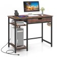 Computer Desk with Charging Station and Drawer & Adjustable Shelf-Rustic Brown Cheap