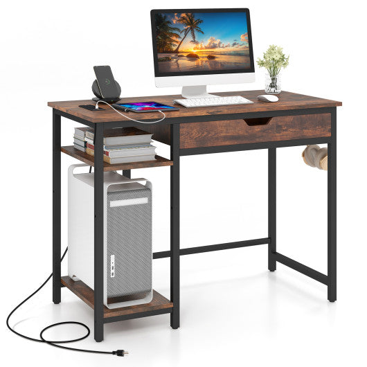 Computer Desk with Charging Station and Drawer & Adjustable Shelf-Rustic Brown Cheap