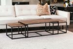 Set of Three 47  Natural And Black Solid Wood And Iron Coffee Table Online