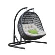 69  Beige and Black Aluminum Indoor Outdoor Swing Chair with Beige Cushion Fashion