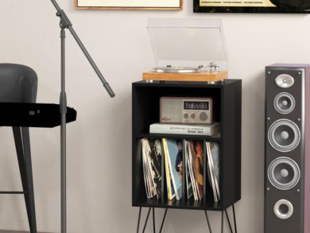 Record Player Stand with Charging Station for Living Room Bedroom-Black Online