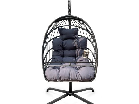 38  Slate Gray and Black Metal Indoor Outdoor Swing Chair with Slate Gray Cushion Discount