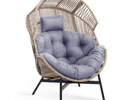 Wicker Oversized Egg Style Chair with Cushions and Headrest-Gray Online Sale