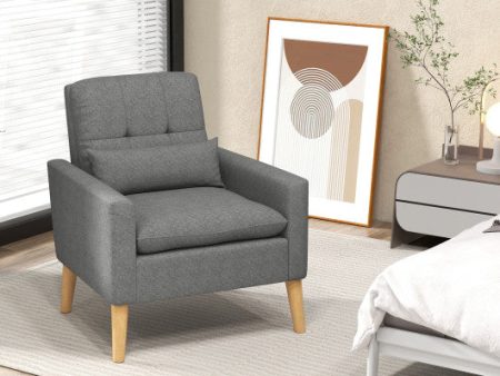 Accent Chair with Lumbar Pillow Natural Rubber Wood Legs Padded Cushions-Gray Discount