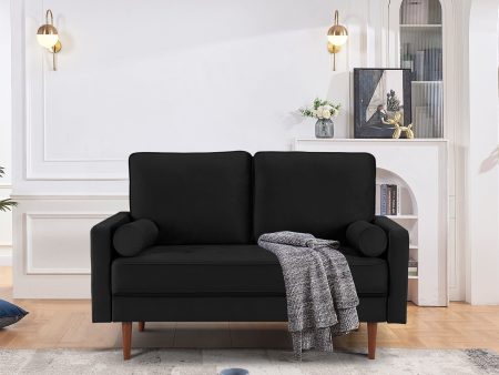 57  Black And Dark Brown Velvet Loveseat and Toss Pillows Online Hot Sale