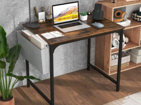 32 Inch Home Office Desk with Charging Station Storage Bag and Headphone Hook-Rustic Brown Online Sale