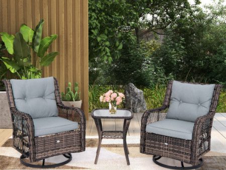 3 Pieces Outdoor Swivel Rocker Set with Small Side Table-Gray For Cheap