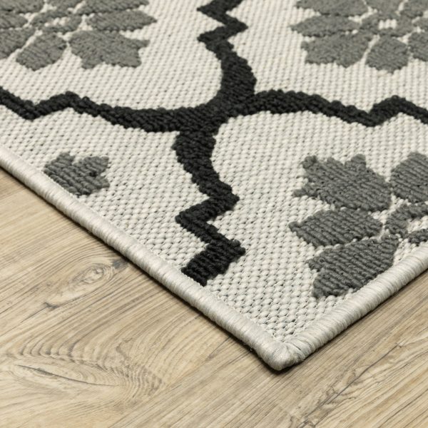 10  X 13  Beige and Black Geometric Stain Resistant Indoor Outdoor Area Rug For Sale