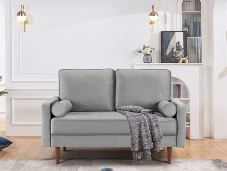 57  Gray And Dark Brown Velvet Loveseat and Toss Pillows Online Hot Sale