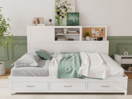 Twin Full Size Wooden Daybed with 3 Drawers with Storage Shelves-Twin Size Sale