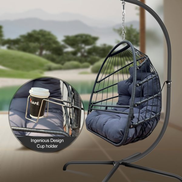 38  Slate Gray and Black Metal Indoor Outdoor Swing Chair with Slate Gray Cushion Discount