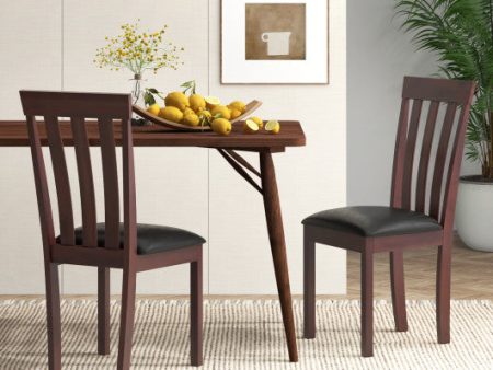 Dining Chair Set of 2 Upholstered Wooden Kitchen Chairs with Padded Seat and Rubber Wood Frame-Espresso on Sale