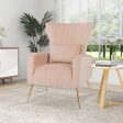 Velvet Upholstered Wingback Chair with Lumbar Pillow and Golden Metal Legs-Pink Fashion