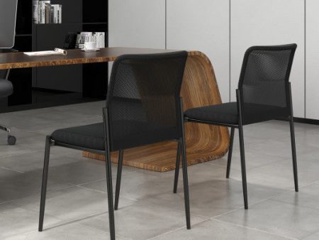 Waiting Room Chair Set of 2 with Ergonomic Mesh Backrest and Padded Seat-Black Online Sale